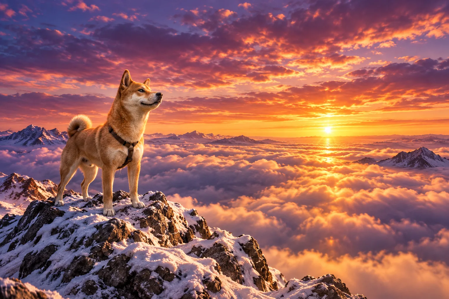 Believinu on a mountain summit above the clouds